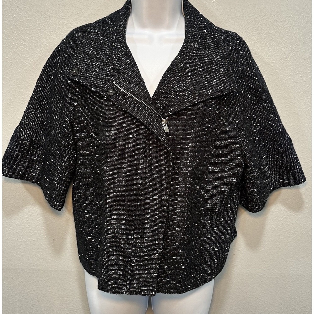 Kenneth Cole Blazer Women's 10 Black Short Sleeve Lining Zip Up Collard Pockets